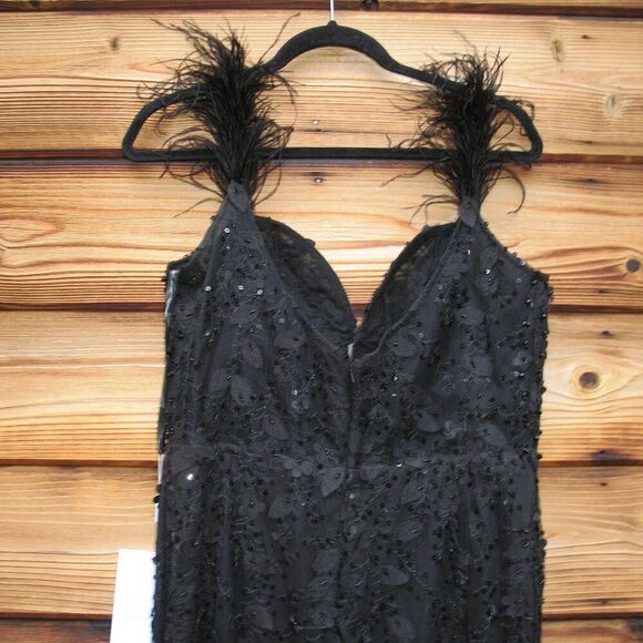 MAC DUGGAL 20889 Womens Black Sheer Applique Bustier Gown with Feather Straps - Picture 11 of 14